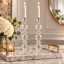 Hand Blown Iridescent Glass Candle Holders Set of 2 Elegant Wedding and Table Decor