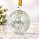 Egyptian Hand Blown Glass Christmas Ornament, Swirl Wave Globe Bauble, Round Artisan Glass Tree Ornament, Unique Holiday Decor