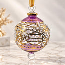 Hand Blown Glass Jeweled Geometric Globe Ornament, Starburst Lattice Christmas Ornament, Egyptian Artisan Glass, 14K Gold Accents