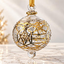 Hand Blown Glass Jeweled Geometric Globe Ornament, Starburst Lattice Christmas Ornament, Egyptian Artisan Glass, 14K Gold Accents
