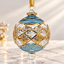 Hand Blown Glass Jeweled Floral Globe Ornament, Geometric Lattice Christmas Ornament, Egyptian Artisan Glass, 14K Gold Accents