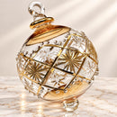 Hand Blown Glass Jeweled Floral Globe Ornament, Geometric Lattice Christmas Ornament, Egyptian Artisan Glass, 14K Gold Accents