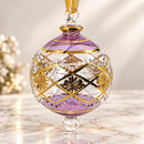 Hand Blown Glass Jeweled Floral Globe Ornament, Geometric Lattice Christmas Ornament, Egyptian Artisan Glass, 14K Gold Accents