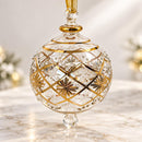 Hand Blown Glass Jeweled Floral Globe Ornament, Geometric Lattice Christmas Ornament, Egyptian Artisan Glass, 14K Gold Accents