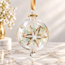 Hand Blown Glass Floral Globe Ornament, Jeweled Flower Christmas Ornament, Egyptian Artisan Glass, 14K Gold Accents, Holiday Decor