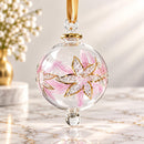Hand Blown Glass Floral Globe Ornament, Jeweled Flower Christmas Ornament, Egyptian Artisan Glass, 14K Gold Accents, Holiday Decor