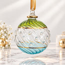 Hand Blown Glass Globe Ornament, Jeweled Dot & Swirl Design, Egyptian Handmade Christmas Ornament, Artisan Glass Holiday Tree Decor