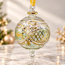 Egyptian Hand Blown Glass Christmas Ornament, Hand Painted Globe Bauble, Geometric Starburst Design, Artisan Holiday Tree Decoration