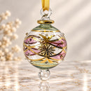 Hand Blown Glass Floral Globe Ornament, Egyptian Christmas Ornament, 14K Gold Accents, Artisan Glass Holiday Decor, Unique Gift