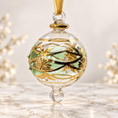 Hand Blown Glass Floral Globe Ornament, Egyptian Christmas Ornament, 14K Gold Accents, Artisan Glass Holiday Decor, Unique Gift