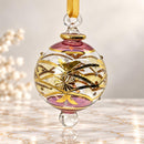 Hand Blown Glass Floral Globe Ornament, Egyptian Christmas Ornament, 14K Gold Accents, Artisan Glass Holiday Decor, Unique Gift