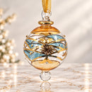 Hand Blown Glass Floral Globe Ornament, Egyptian Christmas Ornament, 14K Gold Accents, Artisan Glass Holiday Decor, Unique Gift