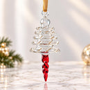Hand Blown Glass Christmas Tree Ornament, Tiered Tree Finial with Twisted Drop, Egyptian Artisan Glass, 14K Gold Accents, Holiday Decor