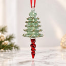 Hand Blown Glass Christmas Tree Ornament, Tiered Tree Finial with Twisted Drop, Egyptian Artisan Glass, 14K Gold Accents, Holiday Decor