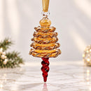 Hand Blown Glass Christmas Tree Ornament, Tiered Tree Finial with Twisted Drop, Egyptian Artisan Glass, 14K Gold Accents, Holiday Decor
