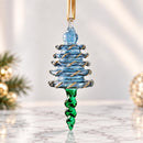 Hand Blown Glass Christmas Tree Ornament, Tiered Tree Finial with Twisted Drop, Egyptian Artisan Glass, 14K Gold Accents, Holiday Decor