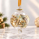 Hand Blown Glass Globe Ornament, Etched Floral Leaf Design, Egyptian Handmade Ornament, Gold Palm Trees & Pyramids, Holiday Decor