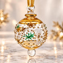 Hand Blown Glass Floral Globe Ornament, Gold Dot & Flower Design, Egyptian Christmas Ornament, 14K Gold Accents, Artisan Holiday Decor