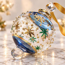 Hand Blown Glass Floral Globe Ornament, Gold Dot & Flower Design, Egyptian Christmas Ornament, 14K Gold Accents, Artisan Holiday Decor