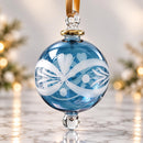 Hand Blown Glass Bow Design Globe Ornament, Etched Egyptian Christmas Ornament, 14K Gold Accents, Artisan Holiday Decor, Unique Gift