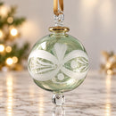 Hand Blown Glass Bow Design Globe Ornament, Etched Egyptian Christmas Ornament, 14K Gold Accents, Artisan Holiday Decor, Unique Gift