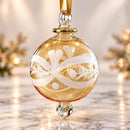 Hand Blown Glass Bow Design Globe Ornament, Etched Egyptian Christmas Ornament, 14K Gold Accents, Artisan Holiday Decor, Unique Gift