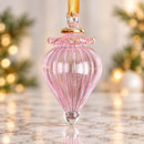 Hand Blown Glass Ribbed Onion Finial Ornament, Sculpted Teardrop Christmas Ornament, Egyptian Artisan Glass, 14K Gold Accents