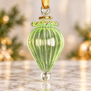Hand Blown Glass Ribbed Onion Finial Ornament, Sculpted Teardrop Christmas Ornament, Egyptian Artisan Glass, 14K Gold Accents