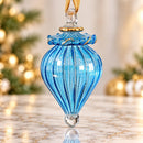 Hand Blown Glass Ribbed Onion Finial Ornament, Sculpted Teardrop Christmas Ornament, Egyptian Artisan Glass, 14K Gold Accents