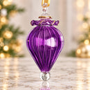 Hand Blown Glass Ribbed Onion Finial Ornament, Sculpted Teardrop Christmas Ornament, Egyptian Artisan Glass, 14K Gold Accents
