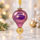 Hand Blown Glass Teardrop Ornament, Ribbed Hot Air Balloon Christmas Ornament, Egyptian Glass Bauble Artisan, Holiday Decor, Christmas Gift