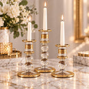 Mouth Blown Quartz Gold Glass Candle Holders Set of Three Elegant Modern Home Decor