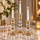 Mouth Blown Quartz Gold Glass Candle Holders Set of Three Elegant Modern Home Decor