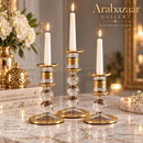 Mouth Blown Quartz Gold Glass Candle Holders Set of Three Elegant Modern Home Decor