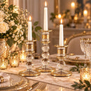 Mouth Blown Quartz Gold Glass Candle Holders Set of Three Elegant Modern Home Decor