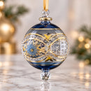 Egyptian Hand Blown Glass Christmas Ornament, Hand Painted Globe Bauble, Gold Detailed Holiday Tree Decor, Artisan Glass Ornament Gift
