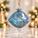 Hand Blown Glass Onion Ornament, Gold Swirl Diamond  Christmas Ornament, Egyptian Artisan Glass, 14K Gold Accents, Handmade Holiday Decor