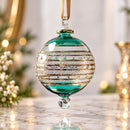 Hand Blown Glass Christmas Ornament, Etched Globe Ornament, Egyptian Handmade Glass Bauble, Artisan Holiday Decor, Unique Christmas Gift