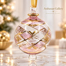 Hand Blown Glass Geometric Lattice Globe Ornament, Starburst Diamond Christmas Ornament, Egyptian Artisan Glass, 14K Gold Accents