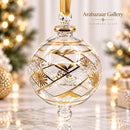Hand Blown Glass Geometric Lattice Globe Ornament, Starburst Diamond Christmas Ornament, Egyptian Artisan Glass, 14K Gold Accents