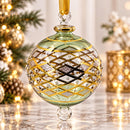 Hand Blown Glass Ornament, Diamond Lattice Christmas Bauble, Jeweled Geometric Ornament, Egyptian Glass Holiday Decor Artisan Christmas Gift