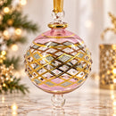 Hand Blown Glass Ornament, Diamond Lattice Christmas Bauble, Jeweled Geometric Ornament, Egyptian Glass Holiday Decor Artisan Christmas Gift