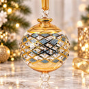 Hand Blown Glass Ornament, Diamond Lattice Christmas Bauble, Jeweled Geometric Ornament, Egyptian Glass Holiday Decor Artisan Christmas Gift