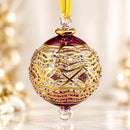 Egyptian Hand Blown Glass Christmas Ornament, Jeweled Globe Bauble, Geometric Wave Design, Gold Detailed Artisan Holiday Tree Decor