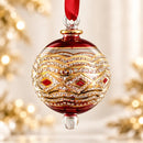 Egyptian Hand Blown Glass Christmas Ornament, Jeweled Globe Bauble, Geometric Wave Design, Gold Detailed Artisan Holiday Tree Decor