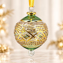 Egyptian Hand Blown Glass Christmas Ornament, Jeweled Globe Bauble, Geometric Wave Design, Gold Detailed Artisan Holiday Tree Decor