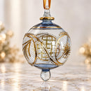 Hand Blown Glass Geometric Globe Ornament, Jeweled Medallion Christmas Ornament, Egyptian Artisan Glass, 14K Gold Accents, Holiday Decor