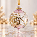 Hand Blown Glass Geometric Globe Ornament, Jeweled Medallion Christmas Ornament, Egyptian Artisan Glass, 14K Gold Accents, Holiday Decor