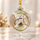 Hand Blown Glass Geometric Globe Ornament, Jeweled Medallion Christmas Ornament, Egyptian Artisan Glass, 14K Gold Accents, Holiday Decor