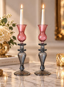 Hand Blown Swirl Glass Candle Holder Set of Two Egyptian Art Glass Candlesticks for Elegant Home and Holiday Decor